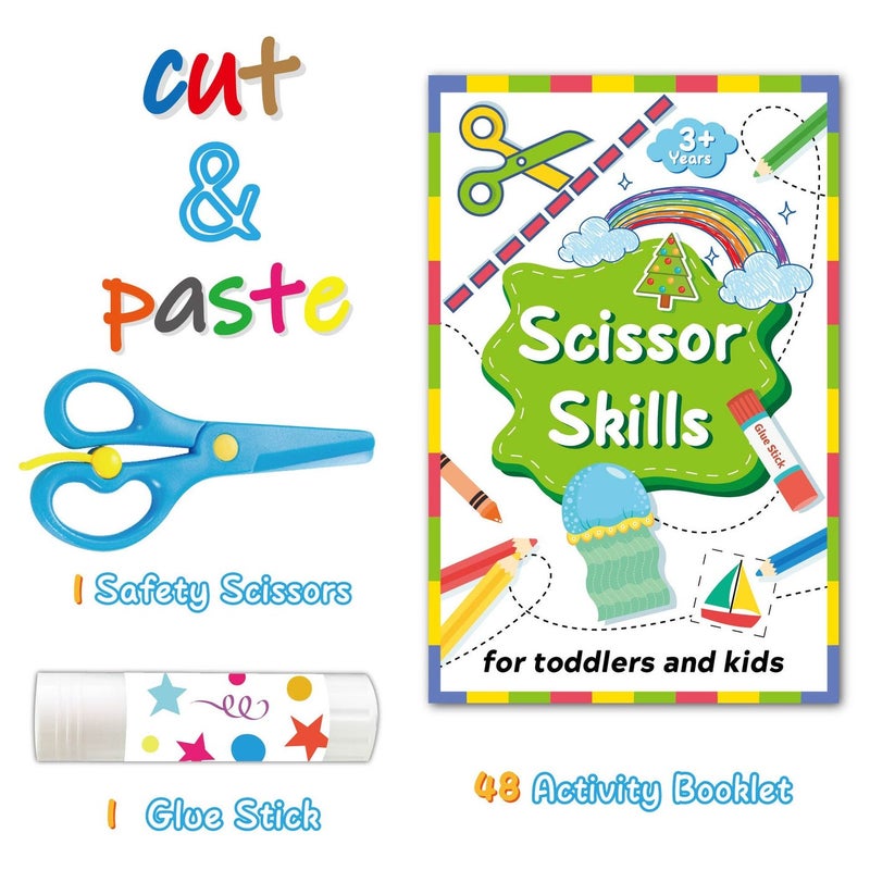 Capstro Kids Paper-Cutting Book with Safe Scissors & Glue Stick – DIY Kids Craft Activity Workbook | Early Learning Scissor Skills Practice for Ages 4–6 | Creative Cutting & Pasting Book - Image 1